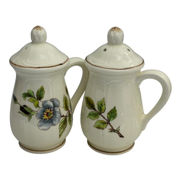 Vintage Apple Blossom Floral Sangostone Salt and Pepper Shaker Set Ceramic  MIB - Picture 9 of 10